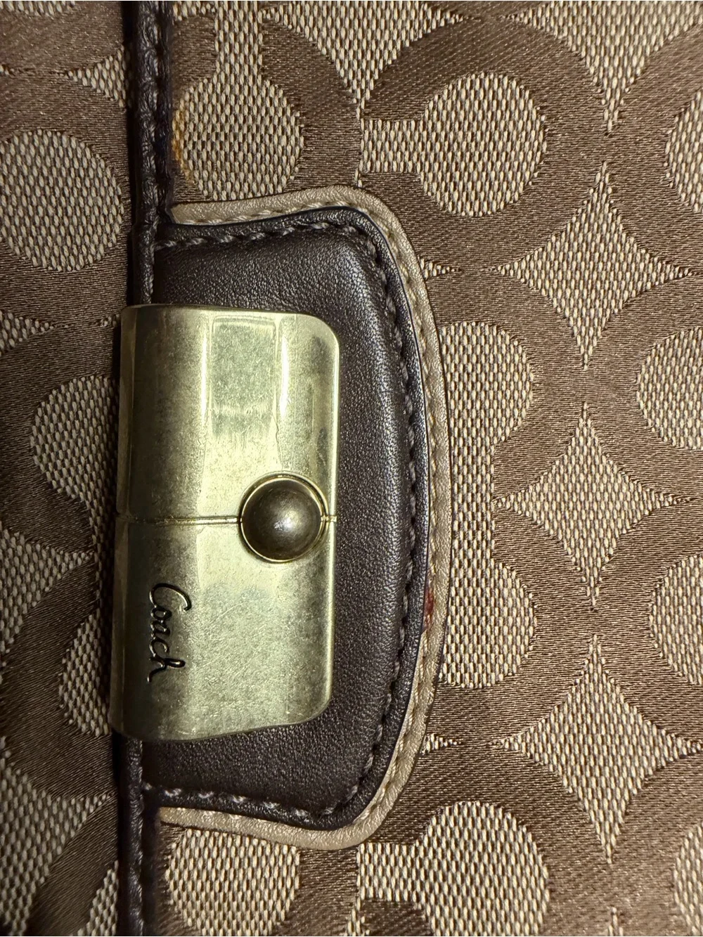 Coach Tan and Brown Signature Wristlet Clutch